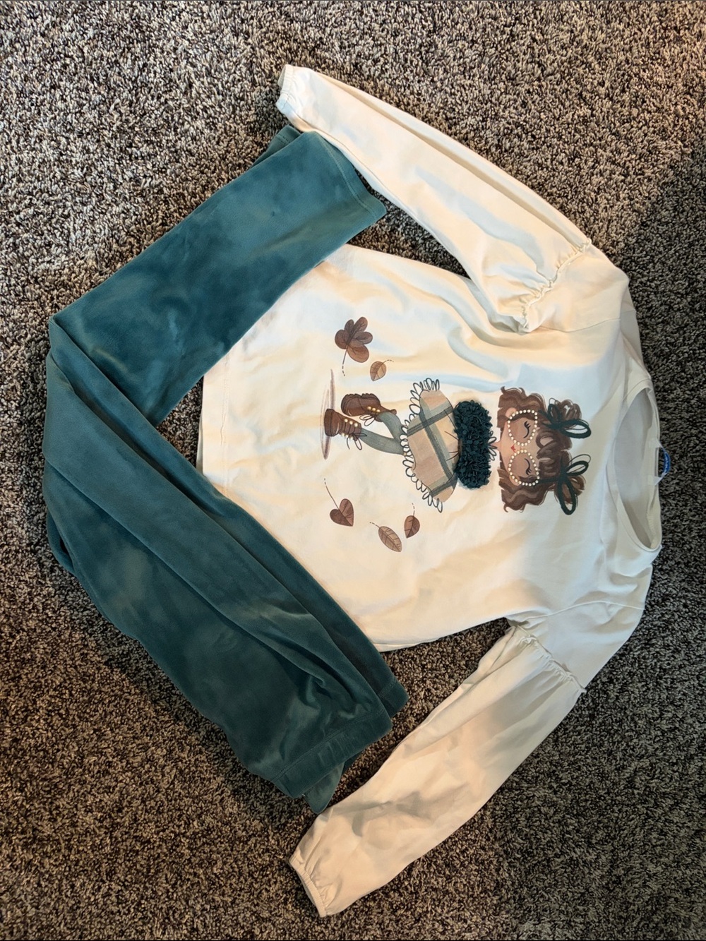 Mayoral Cream Long-Sleeve Top with matching green Leggings Set size 9/134